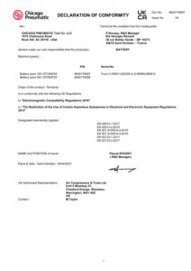 Prima pagină: Declarație de conformitate UKCA Acumulator CP36XP25, 36V, 2,5Ah