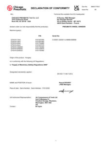 Prima pagină: Declarație de conformitate UKCA CP3019-18A3