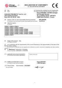 Prima pagină: Declarație de conformitate CE Balansier CP9964, 25,0–30,0 kg (55,1–66,1 lb)