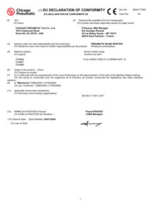 Prima pagină: Declarație de conformitate CE CP9887 - Nituitor pneumatic