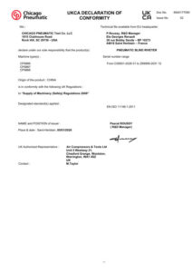 Prima pagină: Declarație de conformitate UKCA CP9887 - Nituitor pneumatic
