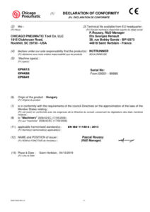 Prima pagină: Declarație de conformitate CE Cheie cu strângere controlată CP6641 + pachet ATC