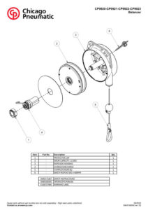 Prima pagină: Vedere explodată și lista de piese Balansier CP9921, 2,0–4,0 kg (4,4–8,8 lb)