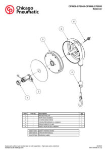 Prima pagină: Vedere explodată și lista de piese Balansier cu stop CP9950, 10,0–14,0 kg (22,0–30,8 lb)