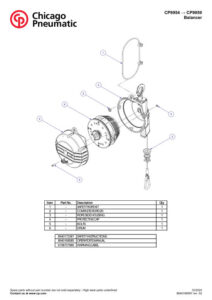 Prima pagină: Vedere explodată și lista de piese Balansier CP9955, 7,0–10,0 kg (15,4–22,0 lb)
