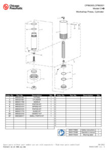 Prima pagină: Vedere explodată și lista de piese — 2/3 CP86301 SUA