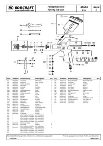 Prima pagină: Vedere explodată și lista de piese Pistol de vopsit pneumatic Rodcraft RC8102-14