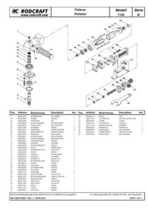 Prima pagină: Vedere explodată și lista de piese — 1/2 Mașină de lustruit unghiulară pneumatică Rodcraft RC7130