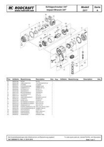 Prima pagină: Vedere explodată și lista de piese — 3/3 Pistol de impact pneumatic 3/4″ Rodcraft RC2377
