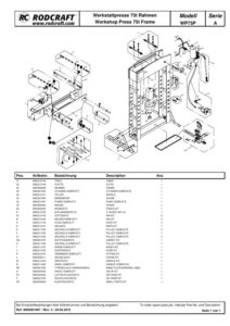 Prima pagină: Vedere explodată și lista de piese Presă de atelier hidropneumatică 75 t Rodcraft WP75P