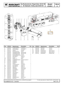 Prima pagină: Vedere explodată și lista de piese — 1/2 Cric hidraulic pneumatic Rodcraft ATJ50-3