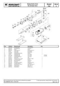 Prima pagină: Vedere explodată și lista de piese Polizor drept pneumatic Rodcraft RC7058