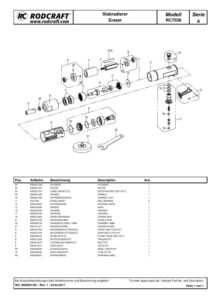 Prima pagină: Vedere explodată și lista de piese Mașină pneumatică cu disc radieră pentru folii Rodcraft RC7038