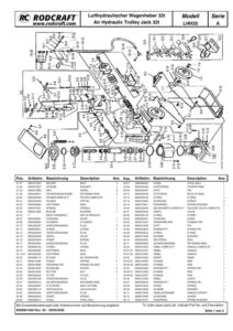 Prima pagină: Vedere explodată și lista de piese Cric hidraulic pneumatic 30 t Rodcraft LHH35