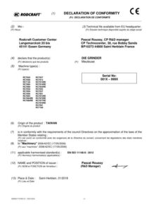 Prima pagină: Declarație de conformitate CE Polizor drept pneumatic 6 mm cu ax scurt Rodcraft RC7028