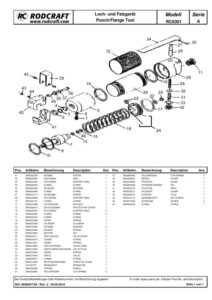 Prima pagină: Vedere explodată și lista de piese Clește pneumatic de perforat și fălțuit Rodcraft RC6301