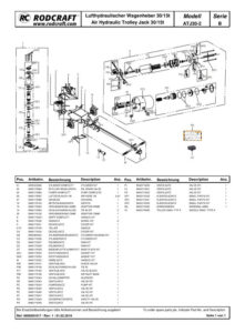 Prima pagină: Vedere explodată și lista de piese — 1/2 Cric hidraulic pneumatic Rodcraft ATJ30-2