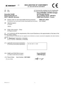 Prima pagină: Declarație de conformitate CE Cric crocodil 2,5 t Rodcraft RH216
