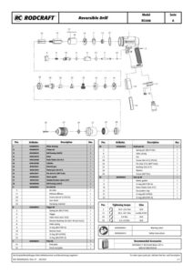 Prima pagină: Vedere explodată și lista de piese Mașină de găurit pneumatică Rodcraft RC4108