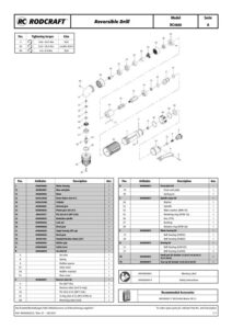 Prima pagină: Vedere explodată și lista de piese Mașină de găurit pneumatică unghiulară Rodcraft RC4660