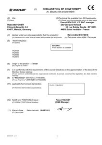 Prima pagină: Declarație de conformitate CE Mașină de găurit pneumatică dreaptă Rodcraft RC4610