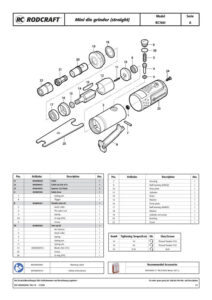 Prima pagină: Vedere explodată și lista de piese Polizor drept pneumatic mini Rodcraft RC7001