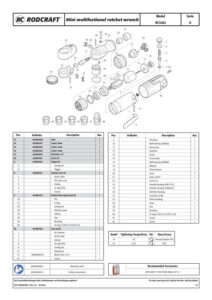 Prima pagină: Vedere explodată și lista de piese Clichet pneumatic mini multifuncțional Rodcraft RC3202