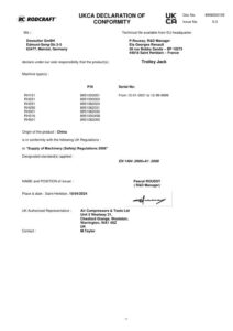 Prima pagină: Declarație de conformitate UKCA Cric crocodil 5 t Rodcraft RH501
