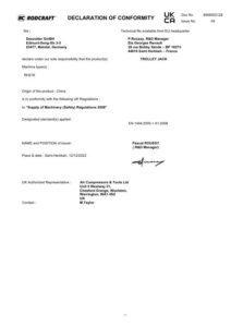 Prima pagină: Declarație de conformitate UKCA Cric crocodil 2,5 t Rodcraft RH216