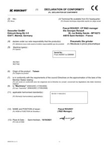 Prima pagină: Declarație de conformitate CE Polizor drept pneumatic mini Rodcraft RC7001