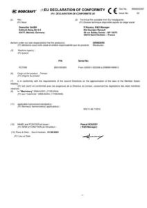 Prima pagină: Declarație de conformitate CE Șlefuitor pneumatic MBX Rodcraft RC7095