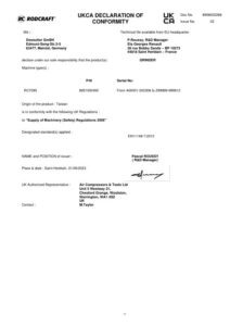 Prima pagină: Declarație de conformitate UKCA Șlefuitor pneumatic MBX Rodcraft RC7095