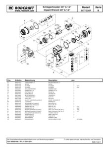 Prima pagină: Vedere explodată și lista de piese — 1/2 Pistol de impact pneumatic 1/2″ Rodcraft RC2267