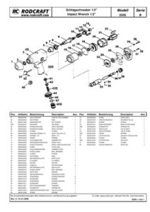 Prima pagină: Vedere explodată și lista de piese — 2/4 Pistol de impact pneumatic 1/2″ Rodcraft RC2205