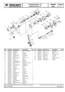 Prima pagină: Vedere explodată și lista de piese — 4/4 Pistol de impact pneumatic 1/2″ Rodcraft RC2205