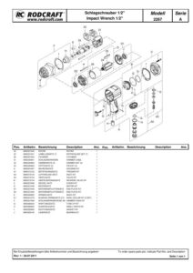 Prima pagină: Vedere explodată și lista de piese — 2/2 Pistol de impact pneumatic 1/2″ Rodcraft RC2267