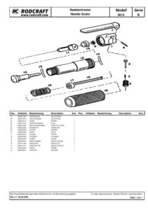 Prima pagină: Vedere explodată și lista de piese — 4/4 Ciocan pneumatic cu ace Rodcraft RC5615