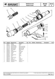 Prima pagină: Vedere explodată și lista de piese Ciocan pneumatic cu ace Rodcraft RC5620