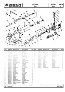 Prima pagină: Vedere explodată și lista de piese — 3/3 Set fierăstrău pneumatic pentru tablă Rodcraft RC6051