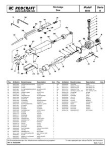 Prima pagină: Vedere explodată și lista de piese — 1/3 Set fierăstrău pneumatic pentru tablă Rodcraft RC6051