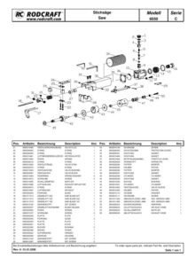 Prima pagină: Vedere explodată și lista de piese — 2/3 Set fierăstrău pneumatic pentru tablă Rodcraft RC6051