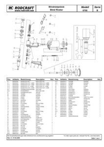 Prima pagină: Vedere explodată și lista de piese — 2/2 Pistol de nituit pneumatic Rodcraft RC6700