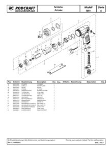 Prima pagină: Vedere explodată și lista de piese — 2/2 Set mini șlefuitor pneumatic Rodcraft RC7681K